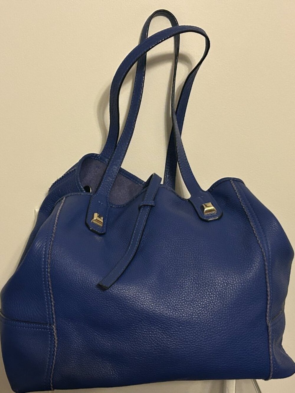 STELLA & DOT Cobalt Blue Paris Market Bag Soft Pebbled Leather Handbag Tote